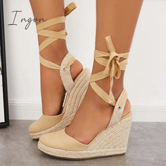 Ingvn - Lace up Espadrille Wedges Platform Heel Singback Sandals