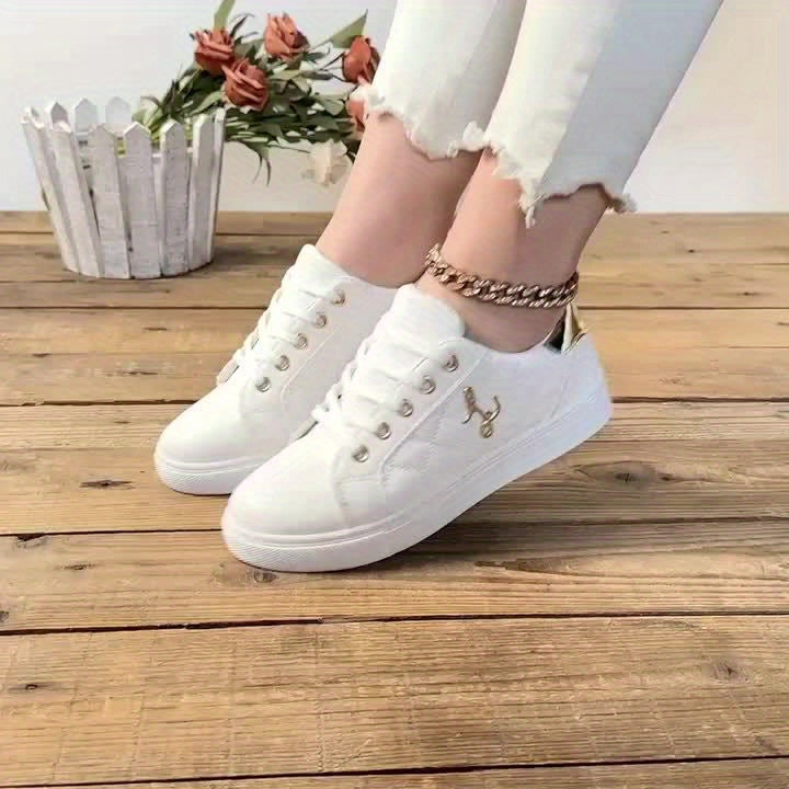 Chic Quilted Sneakers for Women - Comfortable Low-Top Design with Lace-Up Closure, Metallic Accent and Soft Sole for Casual Wear