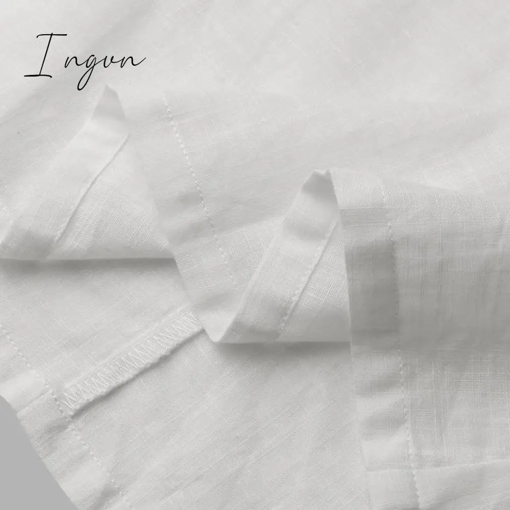 Ingvn - New Stylish Tunic Tops Plus Size Women Short Sleeve Summer Blouses Buttons Solid Cotton Linen Tops Casual Loose Blusas Femme