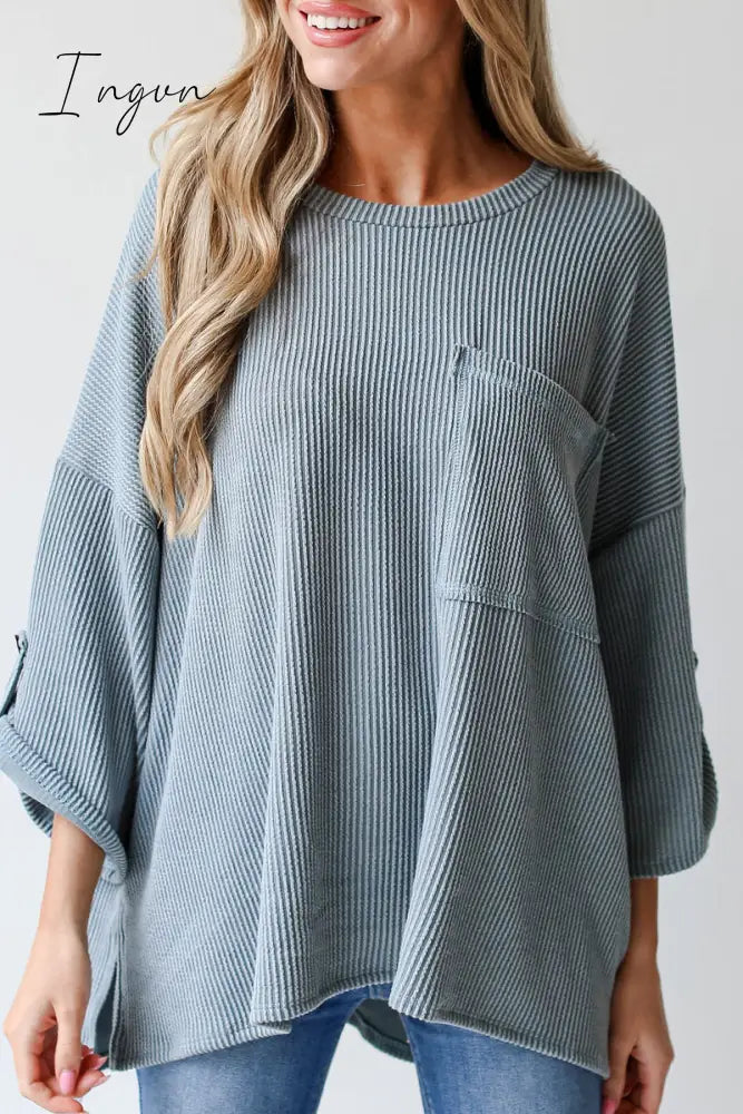 Ingvn - Casual Solid Pocket O Neck Tops