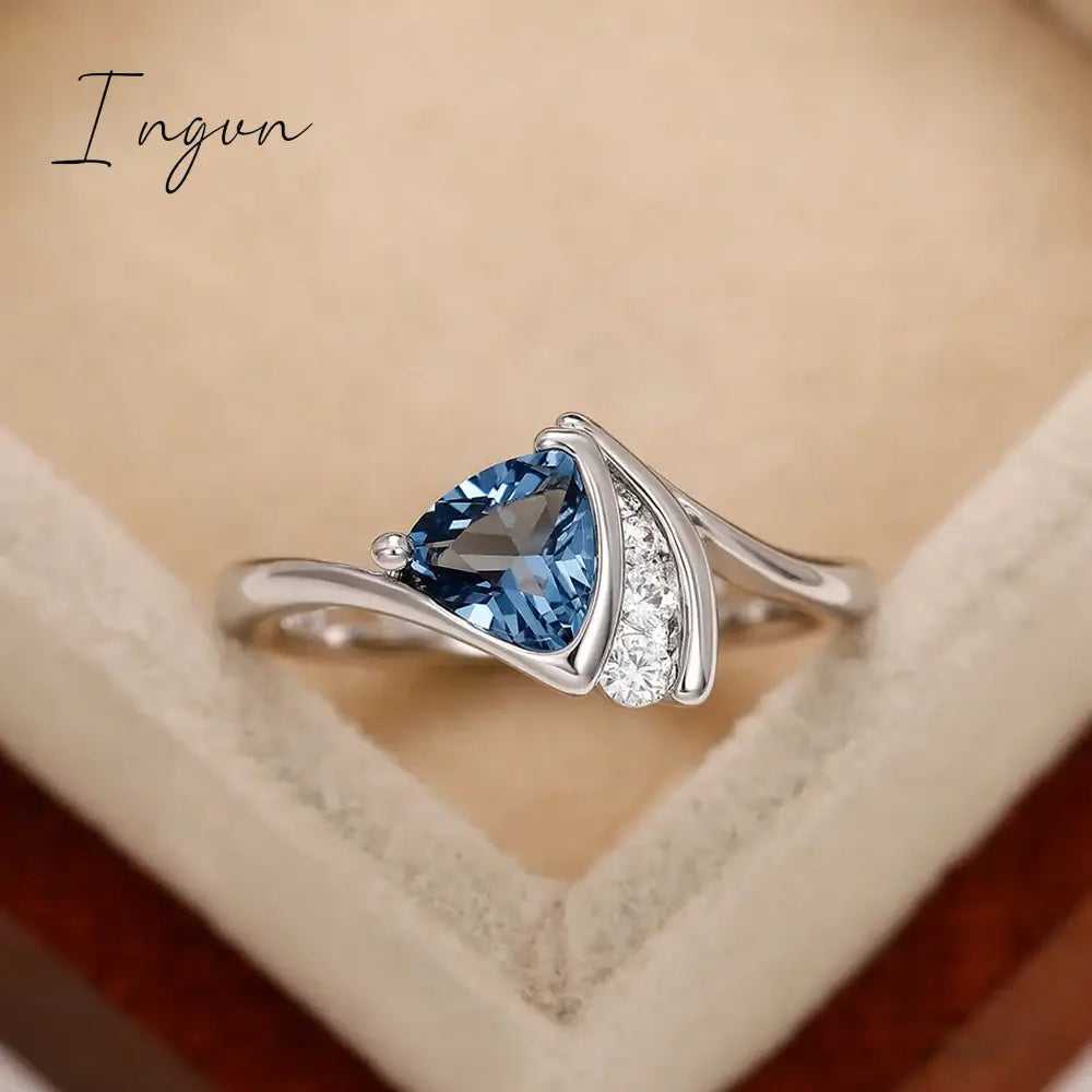 Ingvn - Modern Design Blue Cubic Zirconia Rings for Women 2022 New Trend Engagement Wedding Bands Accessories Fashion Jewelry