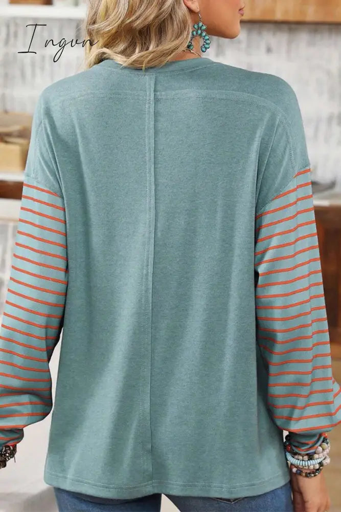 Ingvn - Casual Color Block Contrast O Neck Tops
