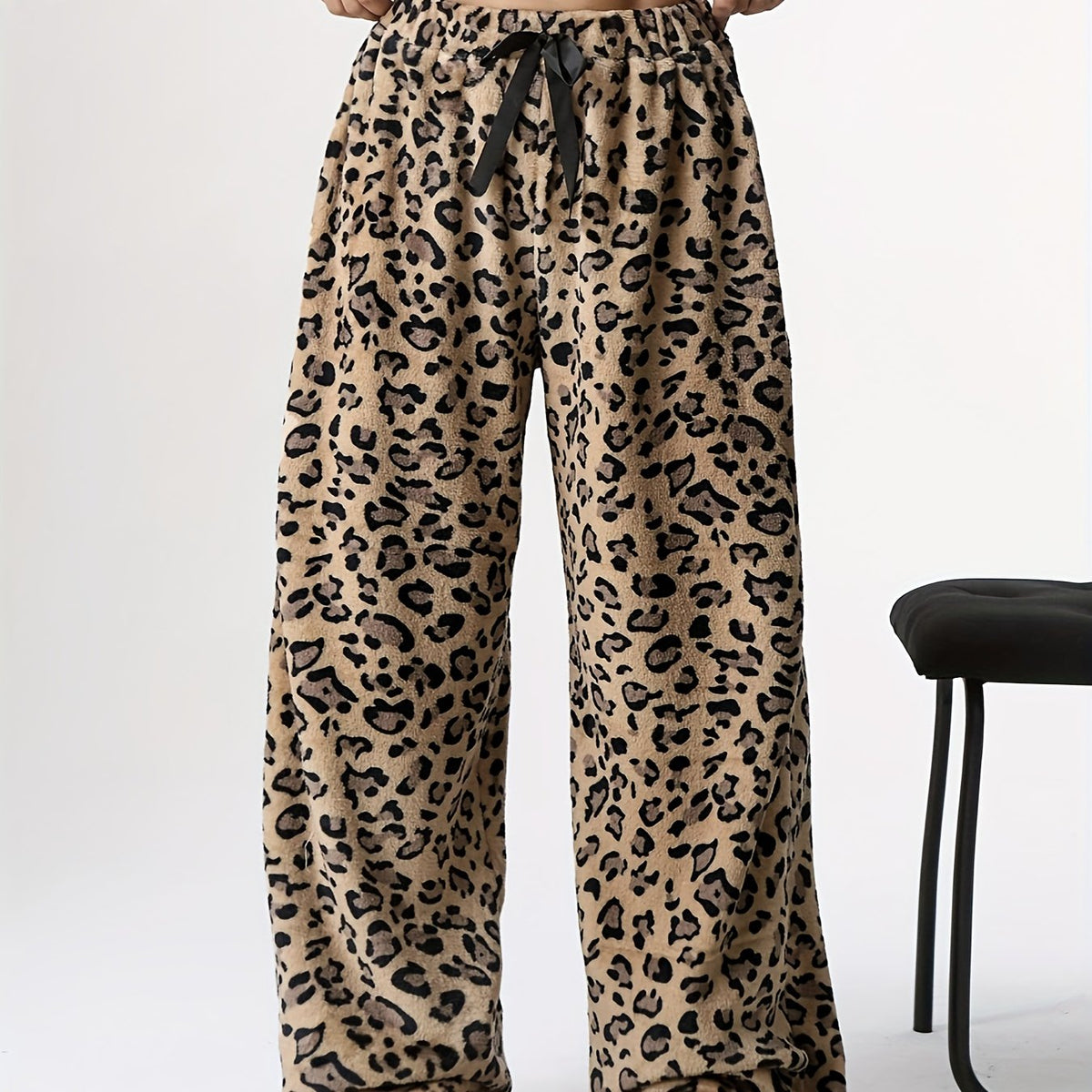 Y2K Elastic Waist Wide Leg Pants - Leopard Pattern Low Waist For Spring & Fall - Women's Clothing