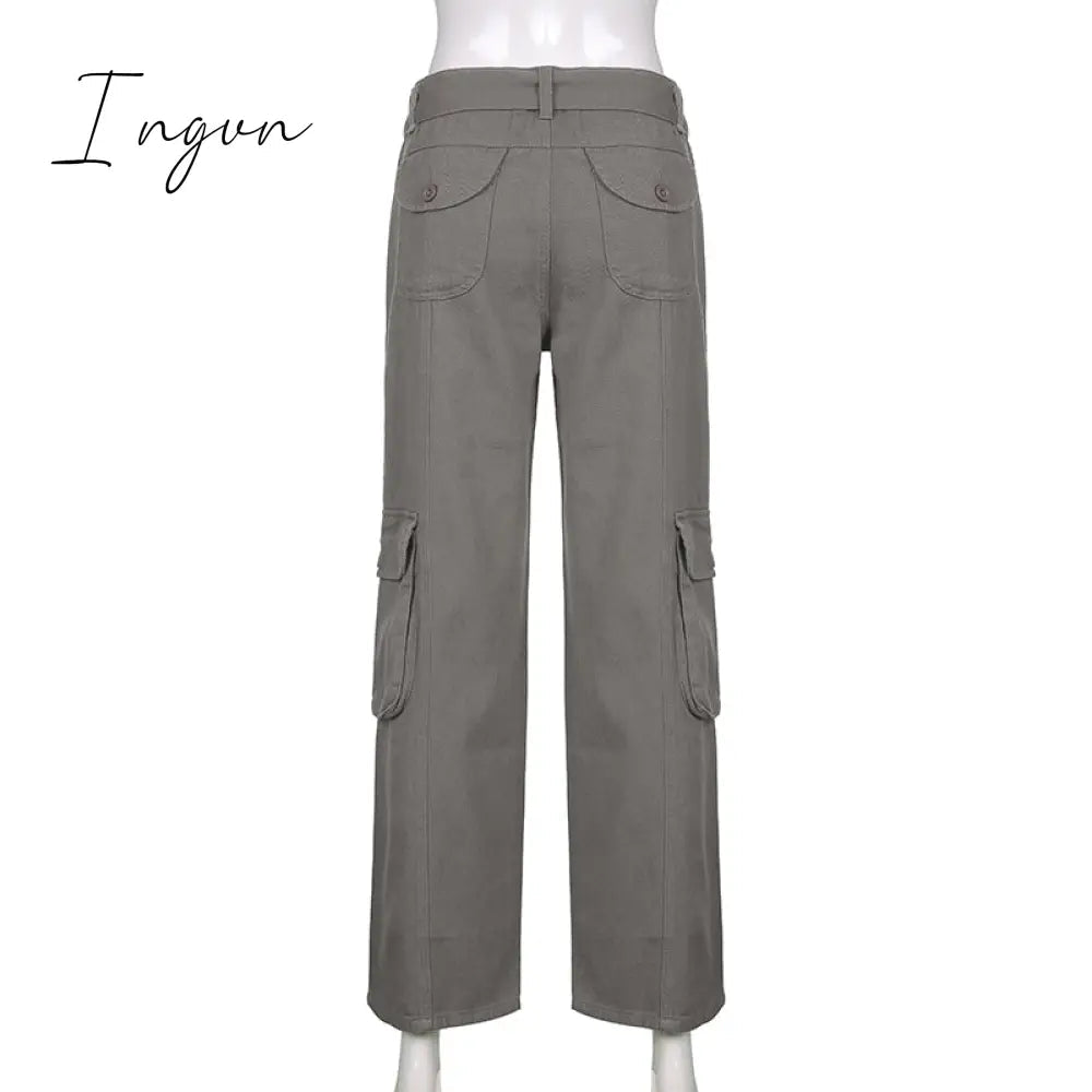 Ingvn - Hot Sell Quality Grunge Streetwear Cargo Pants Woman Low Waist Baggy Mom Jeans Vintage 90s Hippie Wide Leg Denim Trousers Korean Outfits