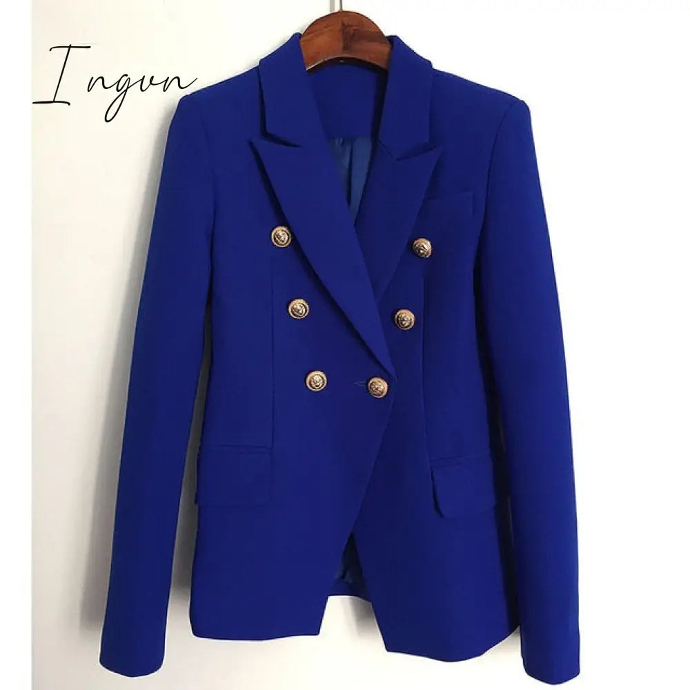 Ingvn - Green Blue Yellow Black White Blazer Women Office Formal Double Breasted Buttons Blazer Plus Big Size Women Blazers Drop Ship