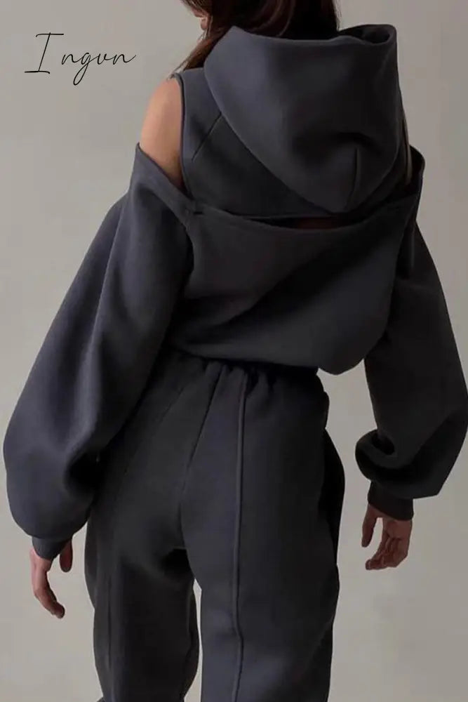 Ingvn - Casual Simplicity Solid Patchwork Hooded Collar Long Sleeve Two Pieces(4 Colors)