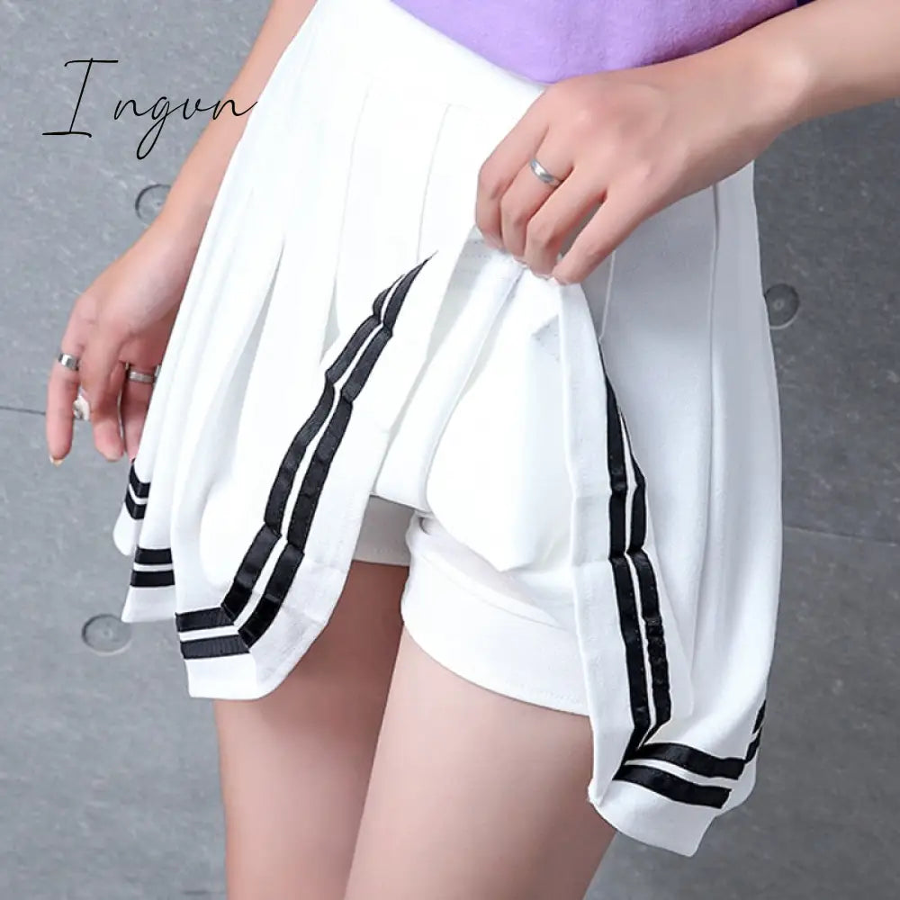 Ingvn - Y2k Summer Korean Fashion Short Women Skirt Casual Slim Elastic High-Waisted Striped Harajuku Pleated Plaid A-Line Mini Skirts