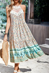 Ingvn - Floral Print Bohemian Style Round Neck Sleeveless Dress