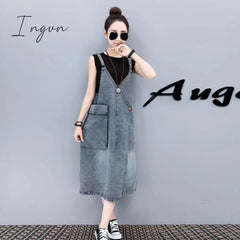 Ingvn - Summer Adjustable Strap Denim Dress Sundress Women Sleeveless  Long  Bandage Dresses for Womens Korean Street Robe Femme 2023
