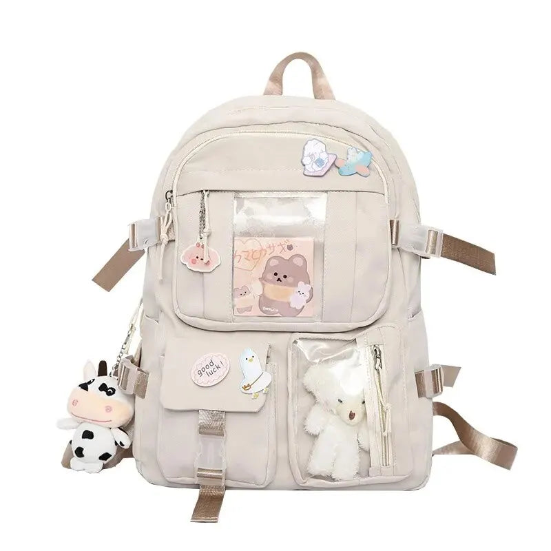 INGVN  Popular Pink Purple Color Girls High School Student Backpack Bags