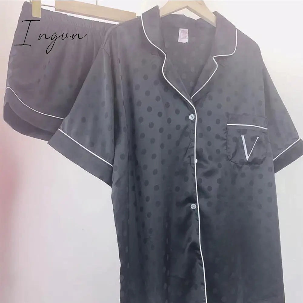 Ingvn - 2 Pieces Set Summer Pajamas for Women V Long Satin Silk Sleepwear Ladies Luxury Pyjamas Home Wear Pjs Loungewear