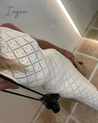 Ingvn - Mesh Dress For Women Sexy Club Solid Sleeveless Hollow Out Knitted Split Long Vestidos Summer Beach Holiday