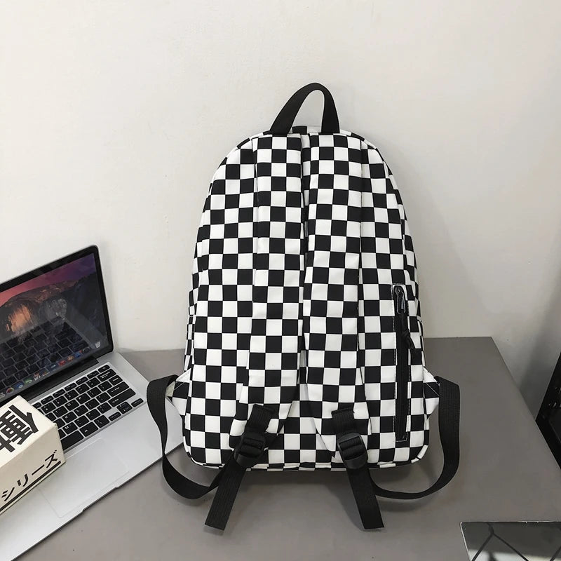INGVN  Fashion Girls Plaid Backpack Waterproof Leisure Shoulder Bag Women Laptop Mochila Bookbag Travel Rucksack for Female