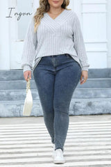 Ingvn - Casual Solid Patchwork V Neck Plus Size Tops