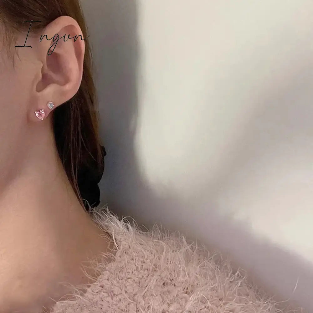 4PCS Korean Fashion Colorful Zircon Heart Metal Pearl Stud Earring for Women Aesthetic Jewelry Set Earrings Wedding Accessories