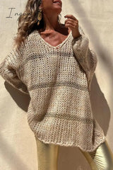 Ingvn - Casual Solid Weave V Neck Tops
