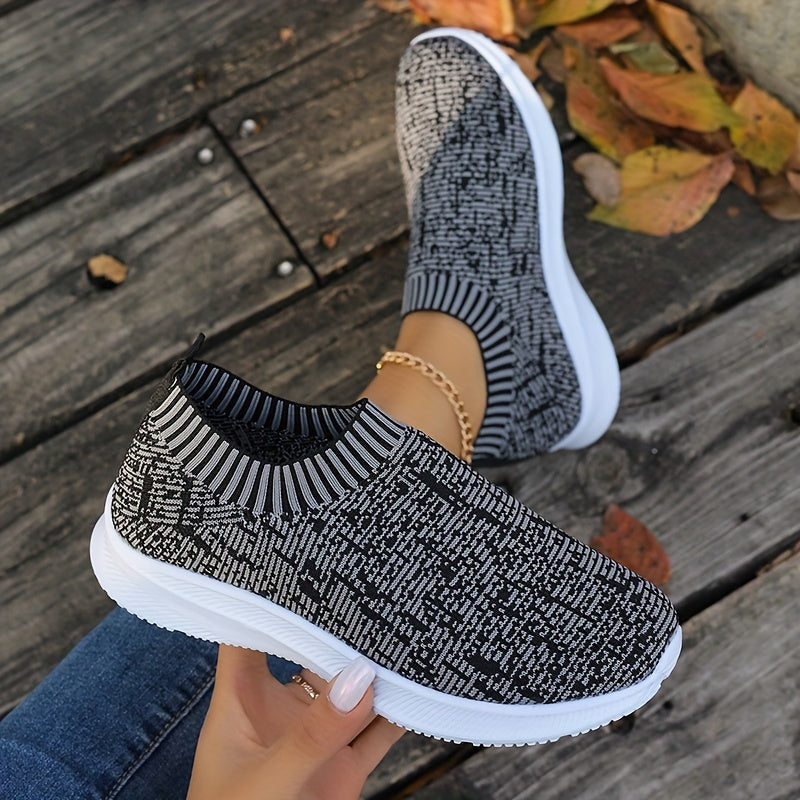 Women's Knitted Athletic Sneakers, Breathable Fabric Running Shoes, Non-slip Lightweight Sports Footwear, Casual Walking Shoes With Durable Sole
