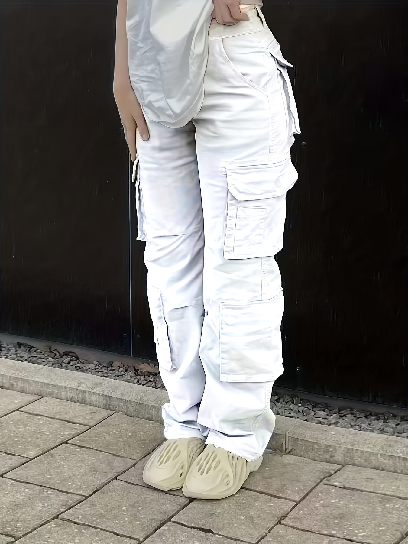 Vintage High Waist Denim Cargo Pants for Women | Breathable & Comfort-Fit with Pockets | Casual Chic, Machine-Washable Jeans