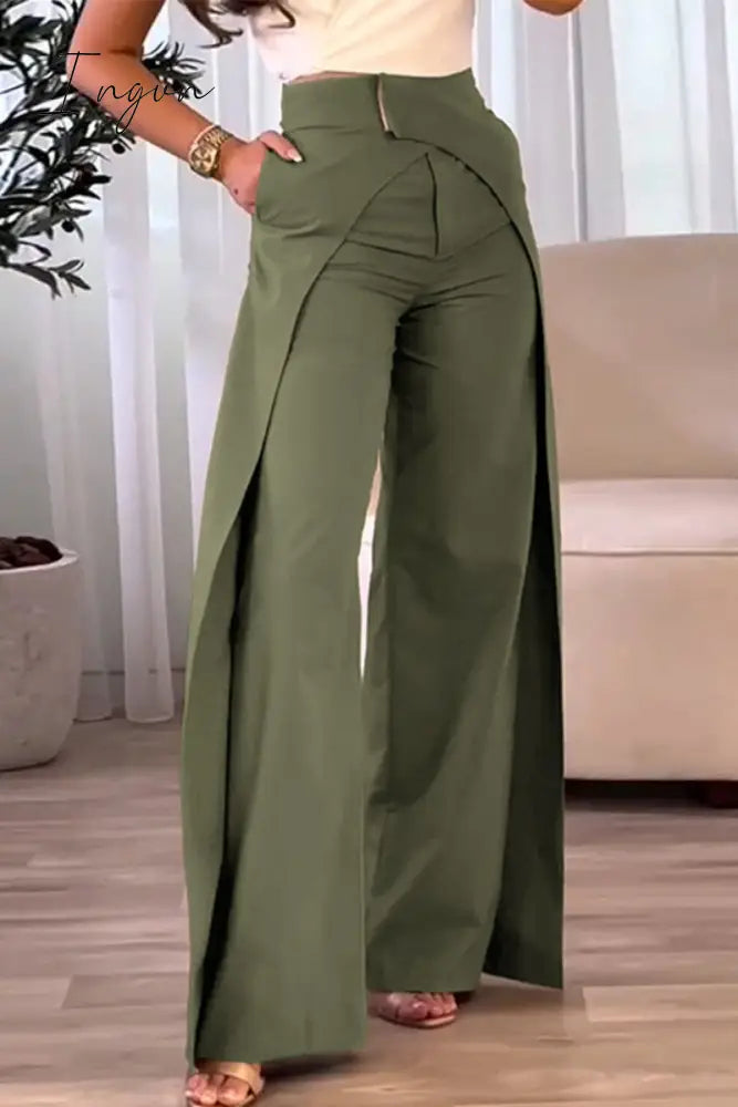 Ingvn - Casual Solid Patchwork Regular High Waist Conventional Solid Color Bottoms