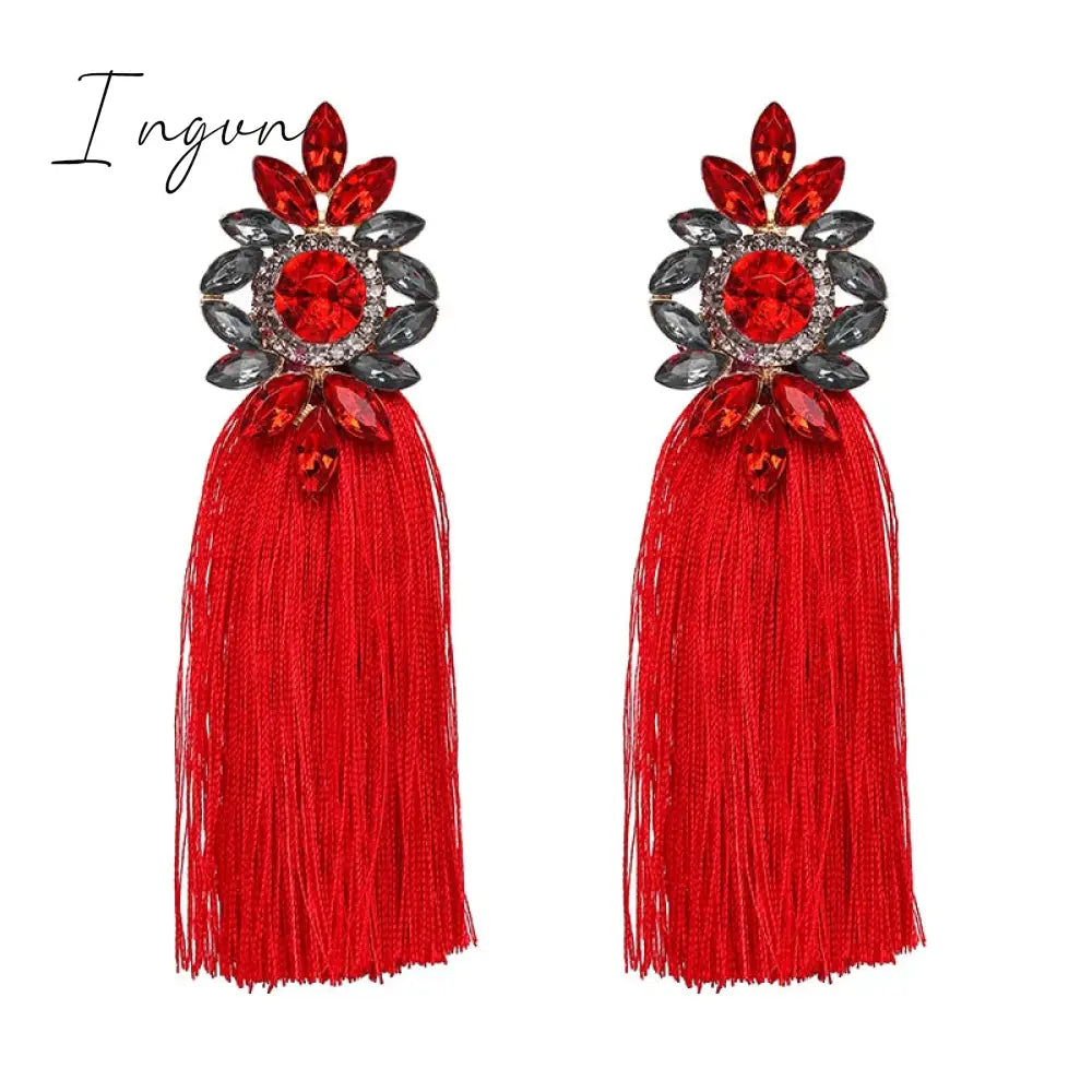 Ingvn - Bohemia Multicolored Tassel Earrings For Women Fashion Party Jewelry Fringe Dangle Earrings Statement Brincos 2023 Trend
