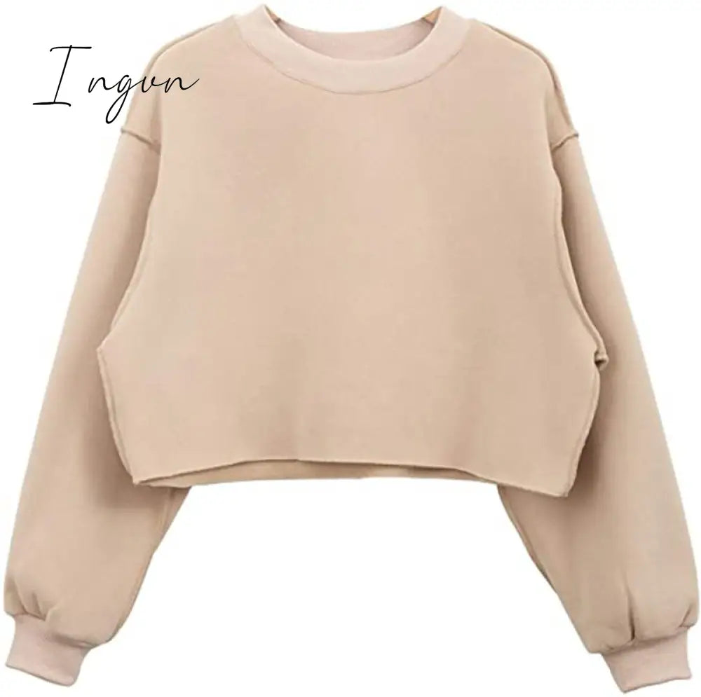 Ingvn - Thick Cotton Oversized Women Sweatshirt Hoodies Casual Loose Long Sleeve Harajuku Streetwear Crop Pullover Plus Size Ropa Mujer