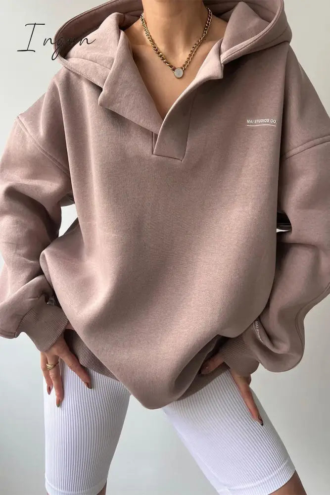 Ingvn - Casual Letter Printing Hooded Collar Tops