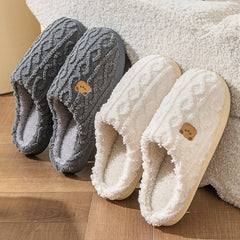 Cozy Stripe Fuzzy Slippers - Soft Fabric Upper, Non-Slip TPR Sole, Slip-On Design, Warm and Plush for Winter, Casual Stripe Pattern, Fabric Insole, Positioning Printing, All-Season Wear