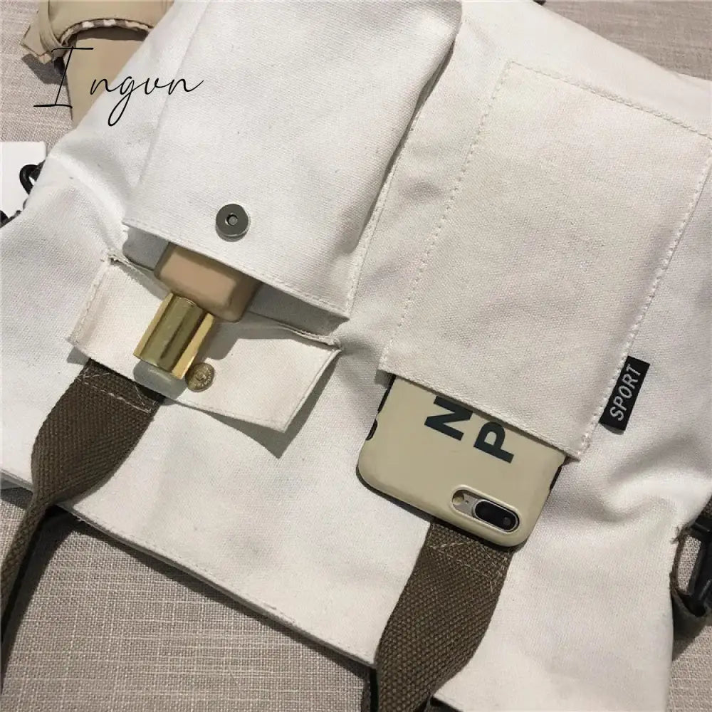 Ingvn - Canvas Bags for Women Handbag Shoulder Bag Large Capacity Solid Color Totes Shopper Bags Casual Female Cross Body Bags