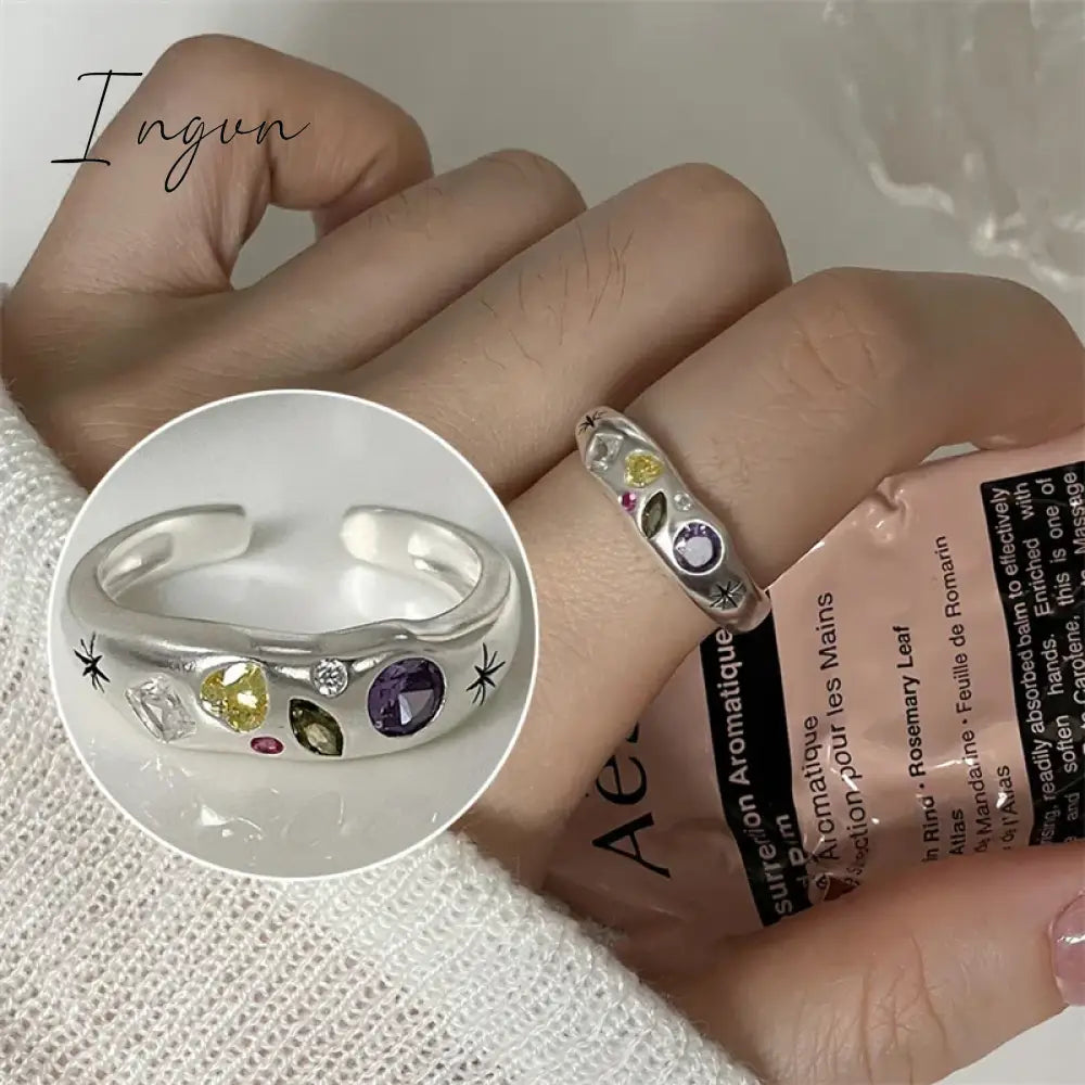 Aesthetic Rings For Women Heart Star Colorful Zircon crystal Minimalist Open Adjustable Finger Rings Fashion Band Female Bijoux