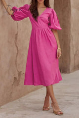 Ingvn - Sexy Simplicity Solid Frenulum V Neck Waist Skirt Dresses