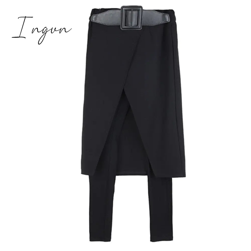 Ingvn - Spring Autumn Women Pants High Stretch Black Fake Two Pieces Pencil Skirt Pants Female Fashion Trousers Streetwear WP24