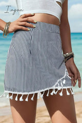 Ingvn - Elegant Striped Tassel Regular Type A Patchwork Bottoms