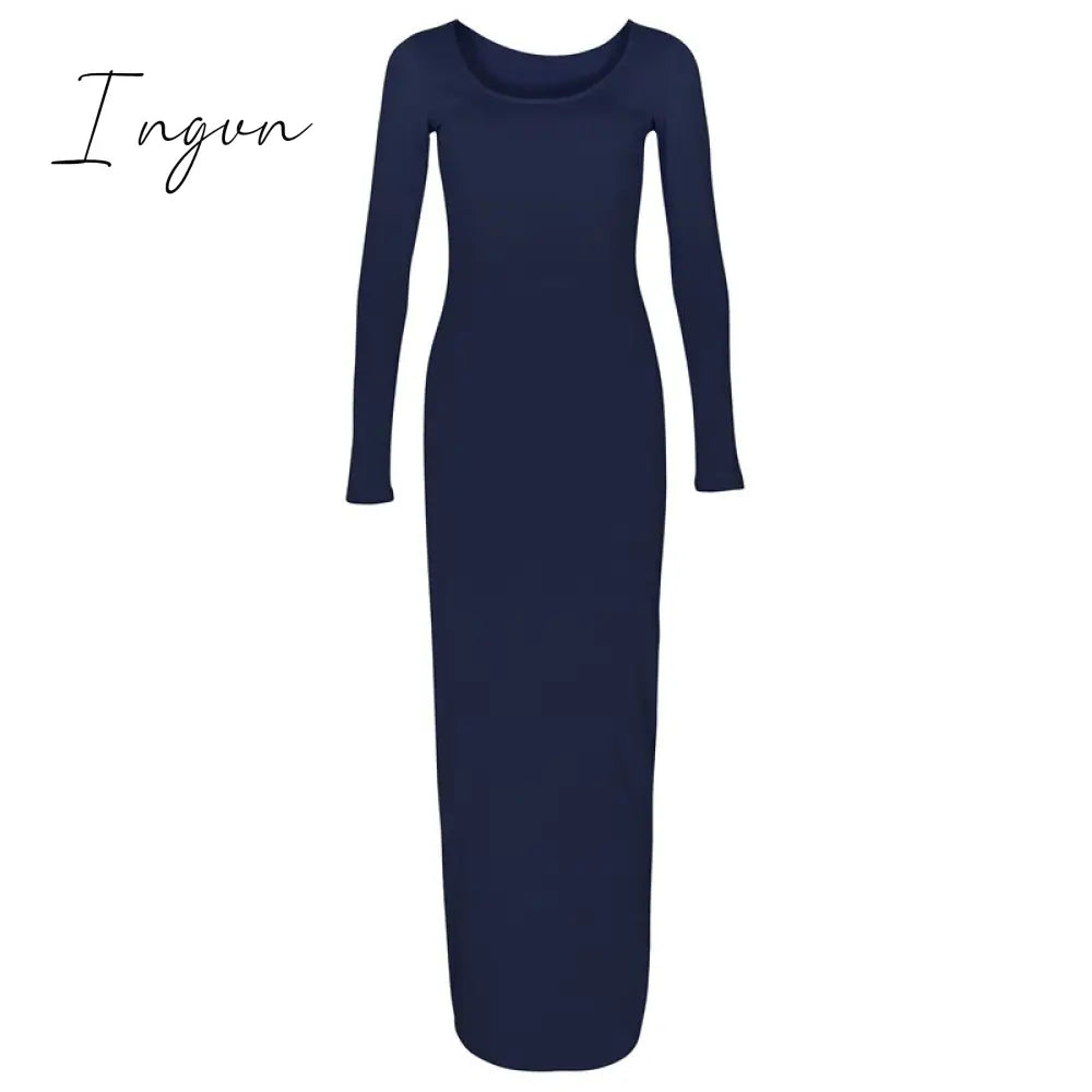 Ingvn - Turtleneck Long Dress Autumn Winter Muslim Elegant Office Lady Skinny Long Sleeve Bodycon Casual Dress Women Midi Clubwear GV464