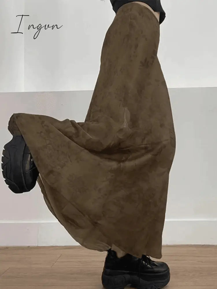 Ingvn - Vintage Mesh Floral Brown Maxi Skirt