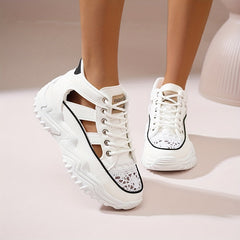 Fashionable Womens Platform Sneakers - Breathable Hollow Out Design - Lightweight Summer Shoes for Stylish Outdoor Adventures - Versatile Lace-Up High Tops for All-Day Comfort