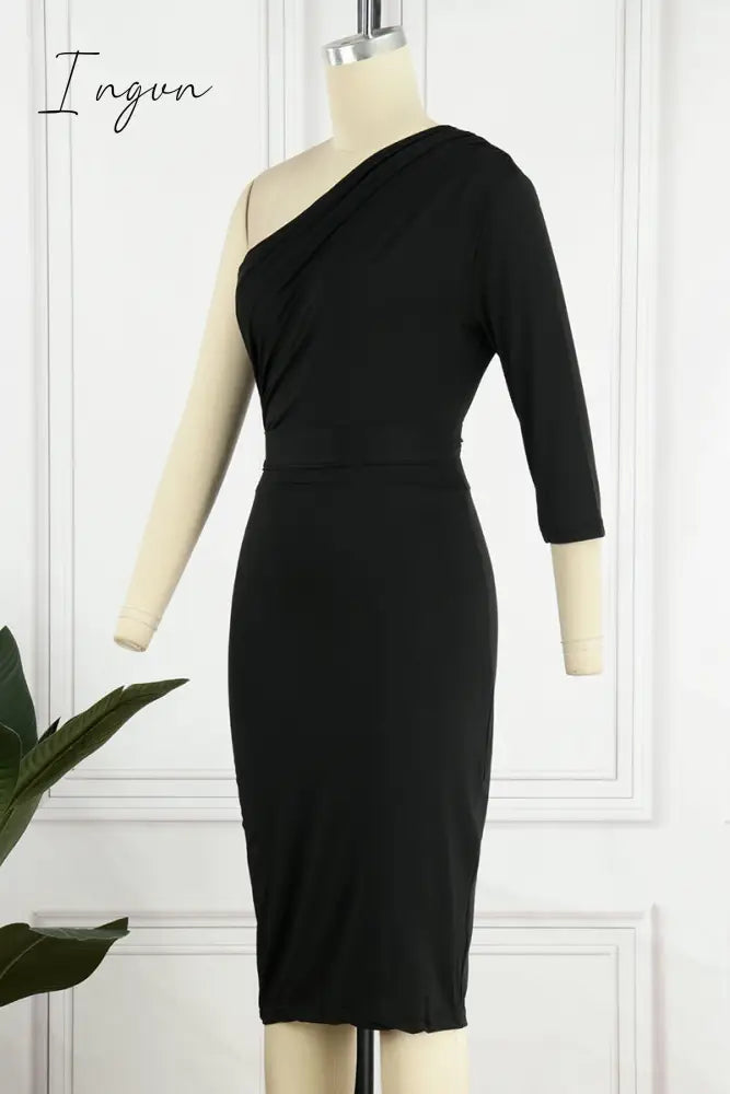 Ingvn - Sexy Solid Patchwork One Shoulder Pencil Skirt Dresses(5 Colors)