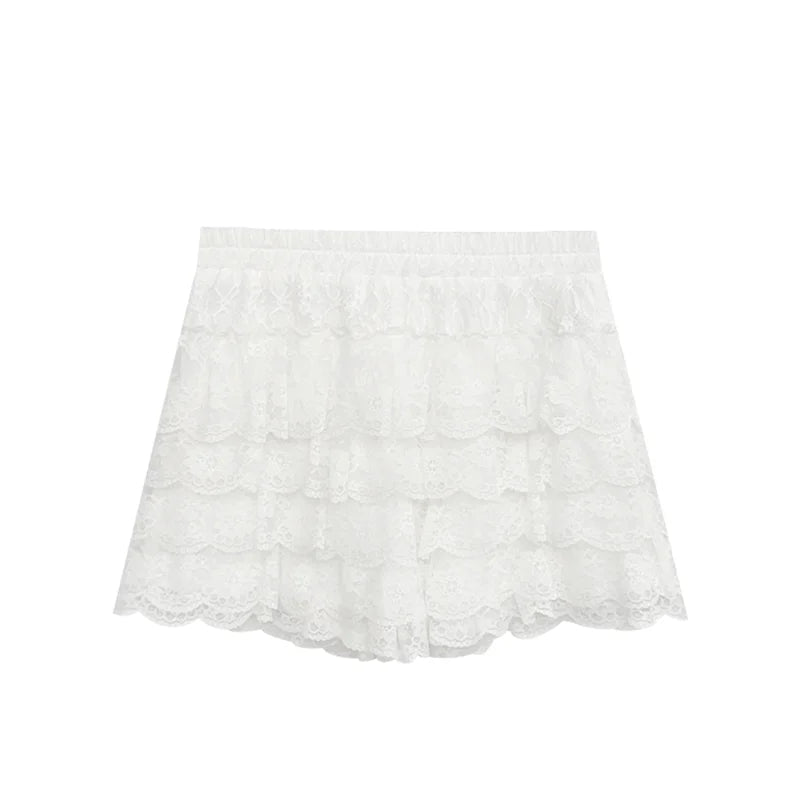 French Elegant Corset Suit Women Bow Tie Sexy Lace Tube Top White Shorts Two Piece Casual Fashion Summer Female Two Piece Set