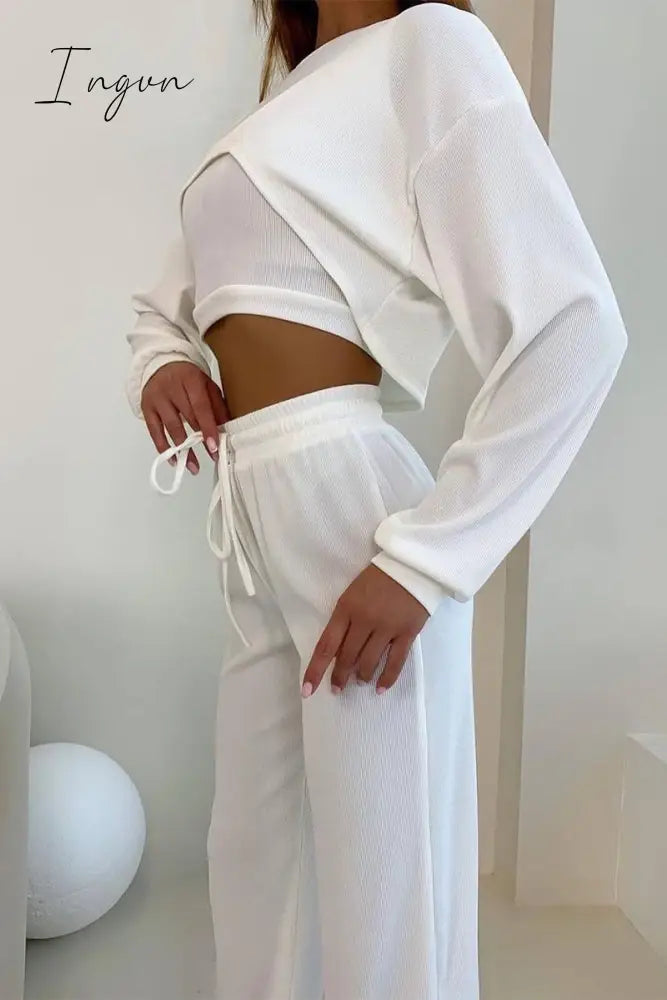 Ingvn - Casual Solid Asymmetrical O Neck Long Sleeve Three Pieces