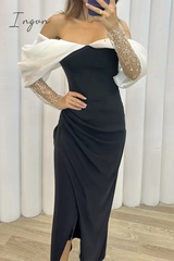 Ingvn - Elegant Solid Slit Fold Off the Shoulder Evening Dress Dresses