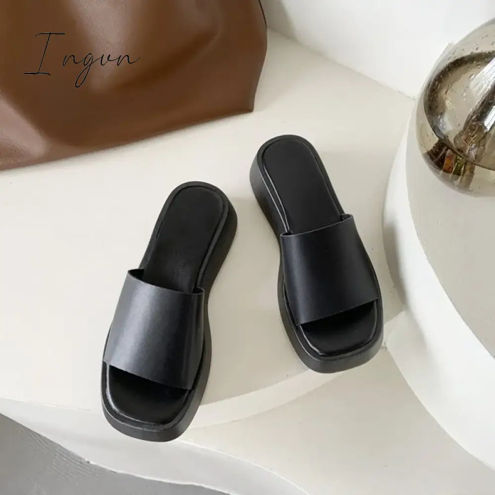 Ingvn - Slippers Women Thick Bottom Wedge Heel Outer Wear Summer New White Fashion Muffin Flat Bottom Solid Color Women's Shoes