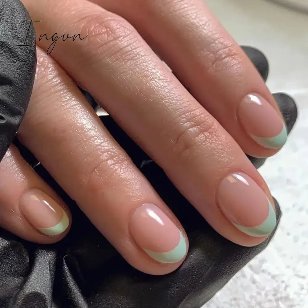 24Pcs French Tip  Press on Nails Short Coffin False Nails Simple Wearable Fake Nails Frosted Full Cover Press on Nail Tips Art