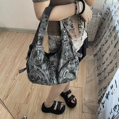 Ingvn  Y2k Vintage Shoulder Bag for Women Gothic Fashion Tie-dye Tote Bag Aesthetic Large Capacity Luxury Designer Female Handbag
