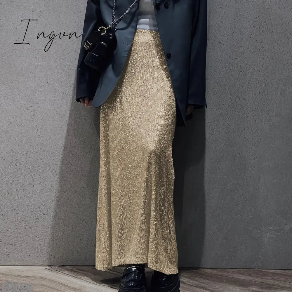 Ingvn - Fashion Sequins Night Club Sexy Two Piece Set Separate Top and Skirt Co-Ords Matching Sets Outfits Rave Festival