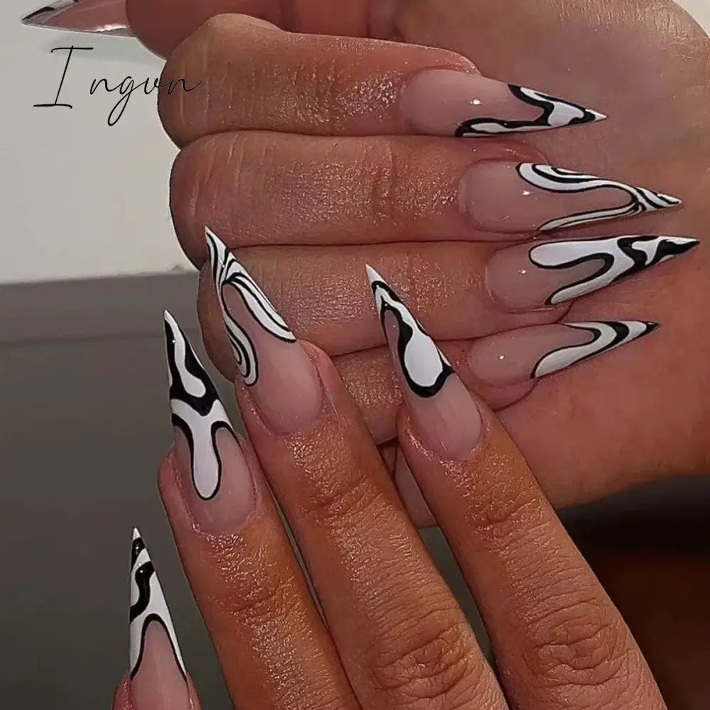 Long Almond Fake Nails Detachable French Ballet Halloween False Nails nail art Full Cover Nail Tips Press On Nails 24pcs