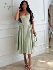 Ingvn - Elegant A- Line Midi Dress Women Spaghetti Strap Sleeveless Backless Slipdress Fashion Temperament Loose Sexy Dress