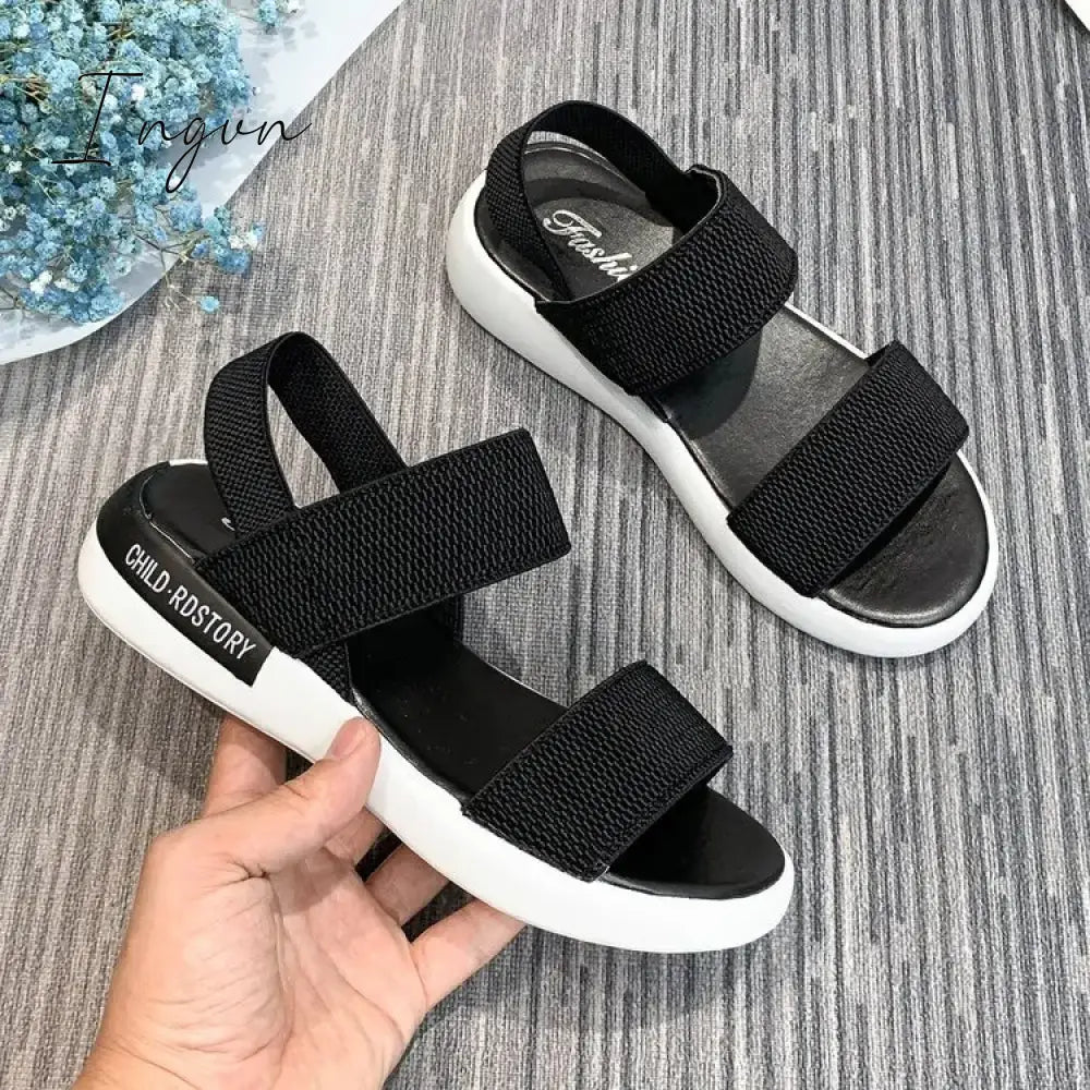 Ingvn - 2024 Sports women's sandals elastic elastic summer new students flat outside wear fairy wind Roman beach women's shoes