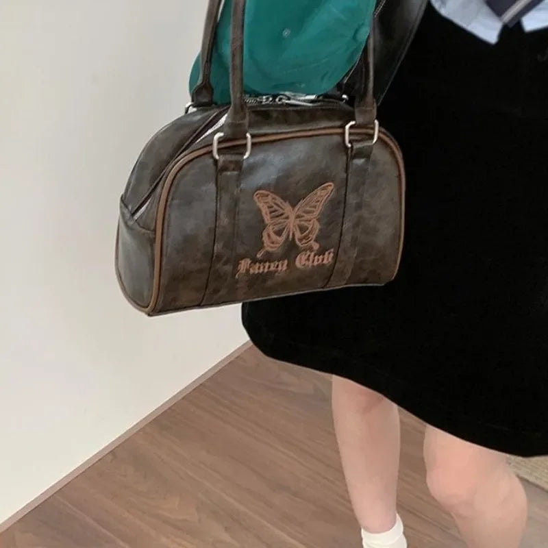 Ingvn  Vintage Y2k Womens Handbag Embroidery Butterfly Elegant Fashion Shoulder Bag Casual Harajuku Exquisite Female Boston Bag