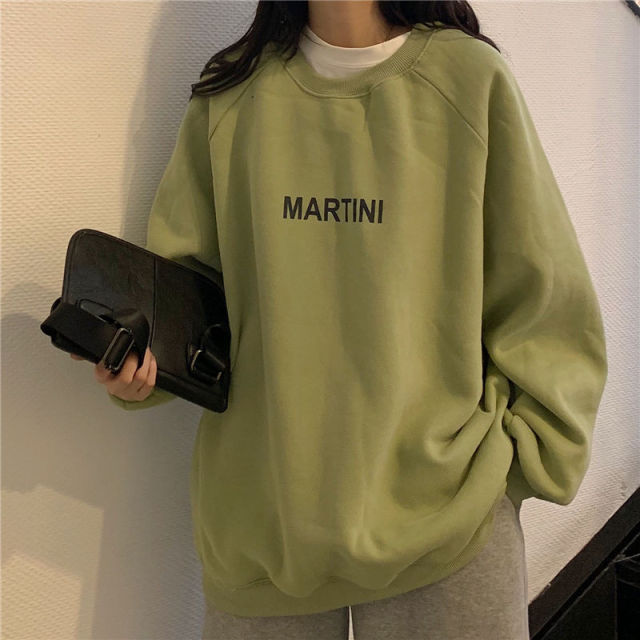 Autumn Winter Girl Korean Version Oversized Hoodies Street Style Letter Embroidery Sweatshirt Fleece Thick Pullover Tops Femmes