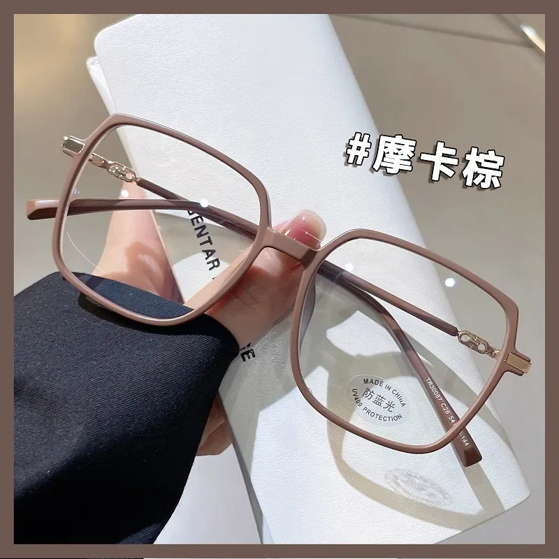INGVN  Brown Square Glasses Frame Girl Ins No Makeup Plain Glasses Men Light Eyewear Cute Decorative Computer Glasses