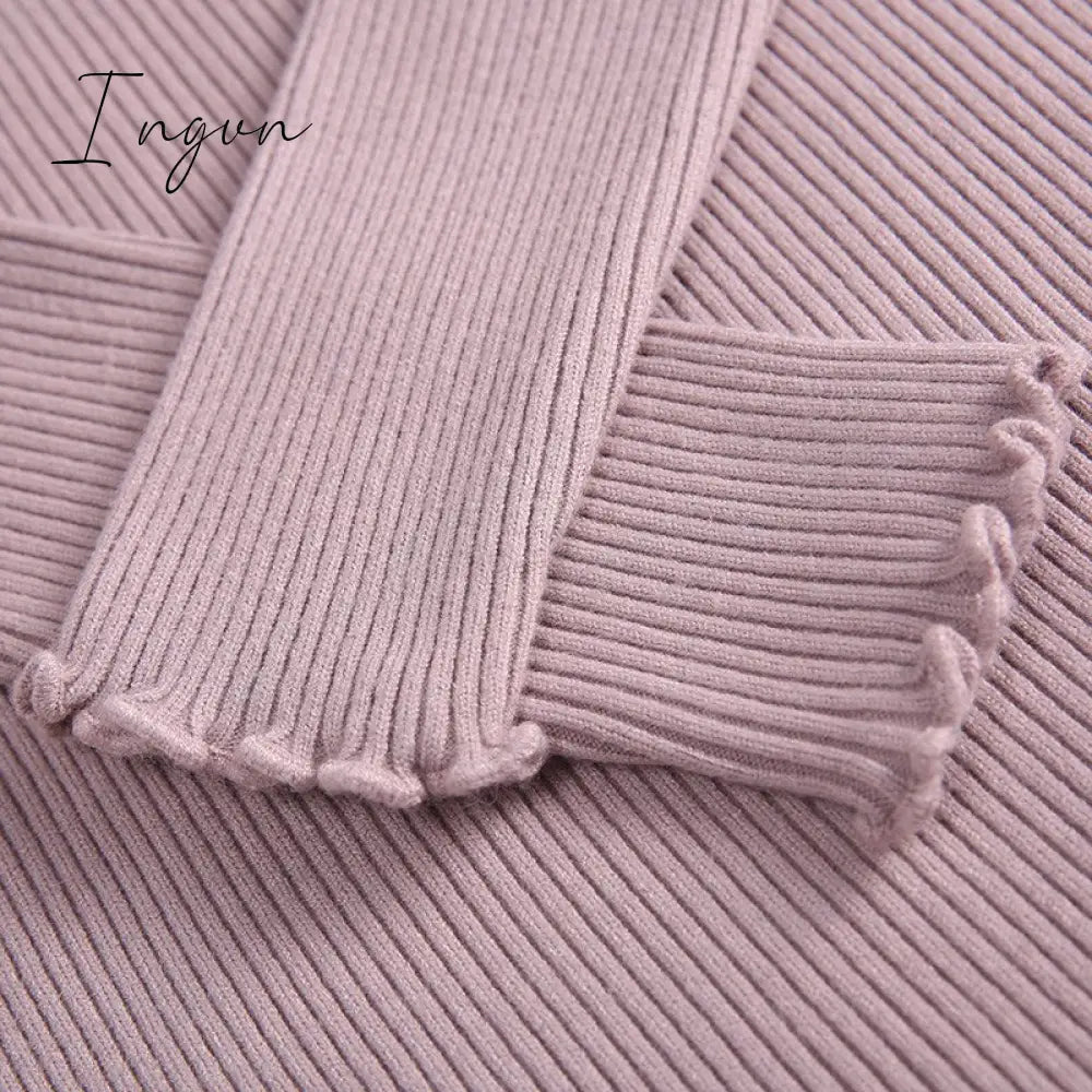 Ingvn - Turtleneck Ruched Women Sweater High Elastic Solid Fall Winter Fashion Sweater Women Slim Sexy Knitted Pullovers Pink White
